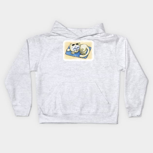 Sleeping Kitten (Yellow and Blue) - Happy Kittens Cat Drawing Kids Hoodie by TomsZoo